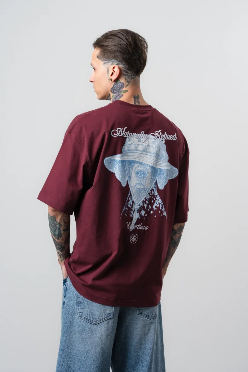 RESPIRE Men's Refined Printed Oversize T-Shirt Burgundy