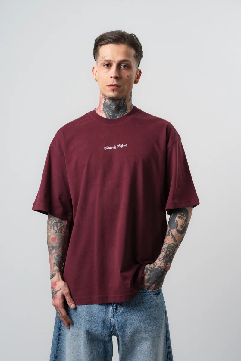 RESPIRE Men's Refined Printed Oversize T-Shirt Burgundy