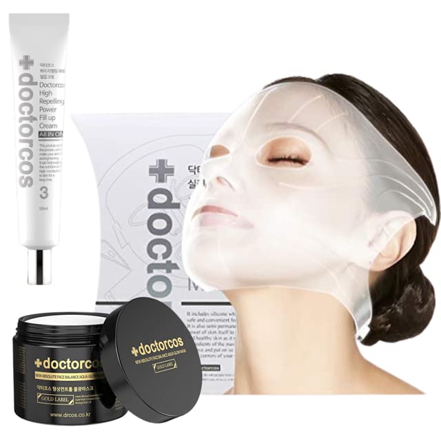 DOCTORCOS Super Lifting Skin Mask Set  Silicone Mask Reusable  Aqua Glow Mask 371 oz  Fill up Wrinkle Cream 169 oz  Full face Lifting Package  Neck and eye lift  Korean Skin Care