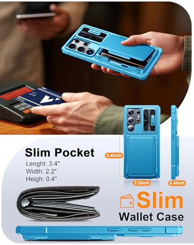 Vizvera for Samsung Galaxy S25 Ultra Case Wallet RFID [Cards Holder][Camera Cover][Edge Raised] Full Body Rugged Shockproof Silicone Protective Phone Case for Galaxy S25 Ultra 6.9" 2025(Lake Blue) - Image 5