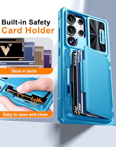 Vizvera for Samsung Galaxy S25 Ultra Case Wallet RFID [Cards Holder][Camera Cover][Edge Raised] Full Body Rugged Shockproof Silicone Protective Phone Case for Galaxy S25 Ultra 6.9" 2025(Lake Blue) - Image 3