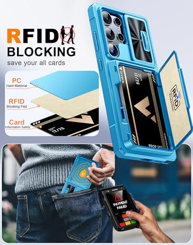 Vizvera for Samsung Galaxy S25 Ultra Case Wallet RFID [Cards Holder][Camera Cover][Edge Raised] Full Body Rugged Shockproof Silicone Protective Phone Case for Galaxy S25 Ultra 6.9" 2025(Lake Blue) - Image 4