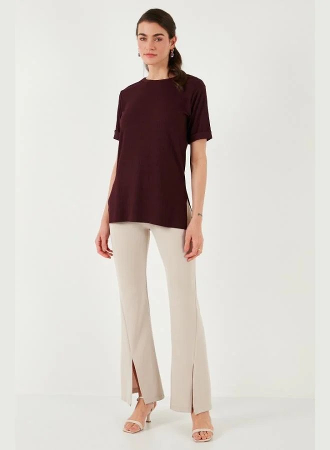 Lela Lela Oversize Crew Neck Blouse with Slit Detail Women's Blouse 5869000