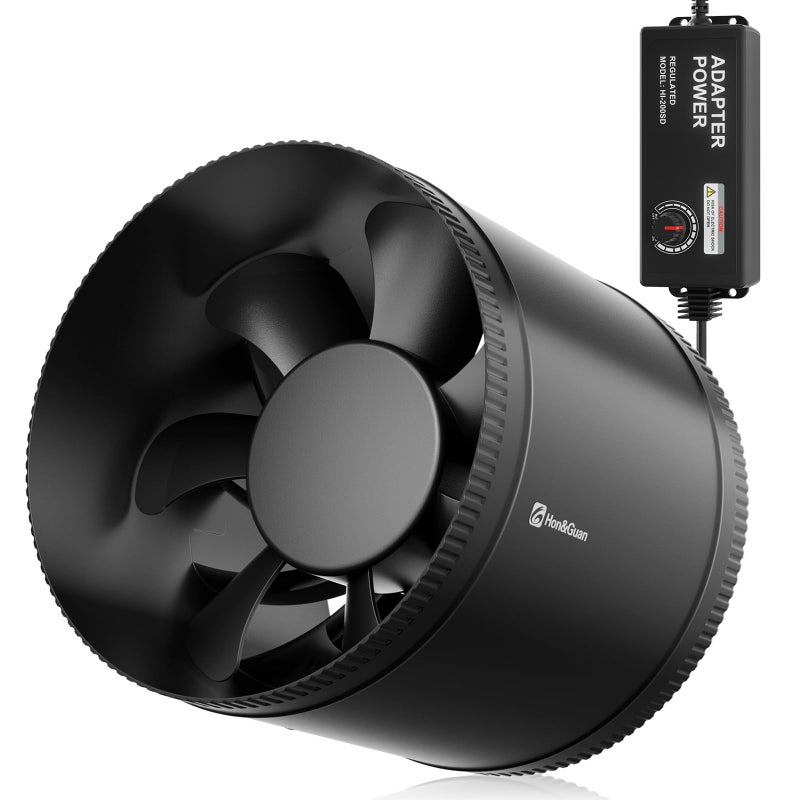 Hon&Guan 8 Inch Inline Booster Duct Fan with Speed Controller - 623 CFM Airflow with 44W Ultra-Low Power and Low Noise - Image 1