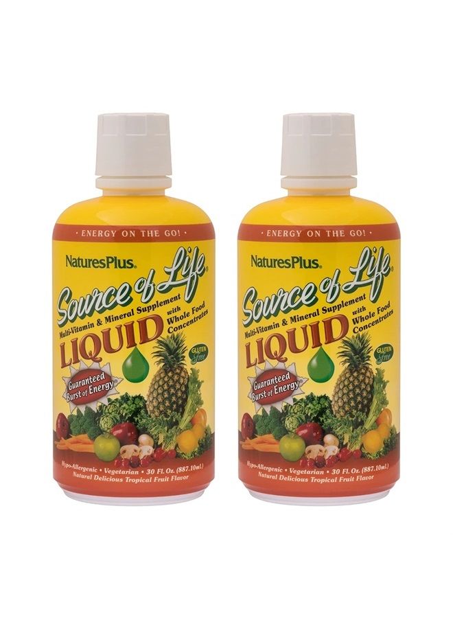 NaturesPlus Source of Life Liquid, Tropical Fruit - 30 fl oz, Pack of 2 - Multi-Vitamin & Mineral Supplement - Gluten Free, Vegetarian - 60 Total Servings