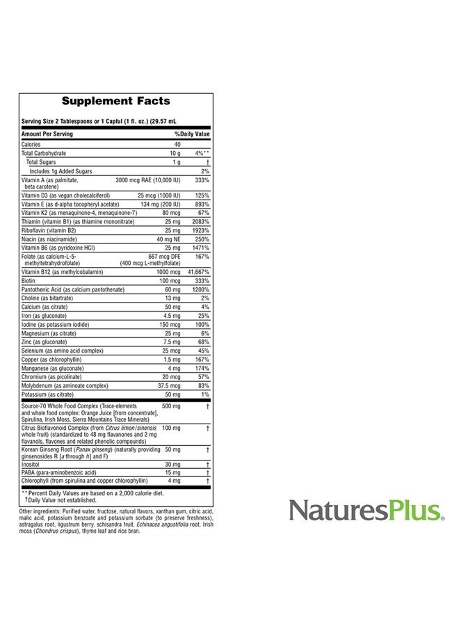 NaturesPlus Source of Life Liquid, Tropical Fruit - 30 fl oz, Pack of 2 - Multi-Vitamin & Mineral Supplement - Gluten Free, Vegetarian - 60 Total Servings