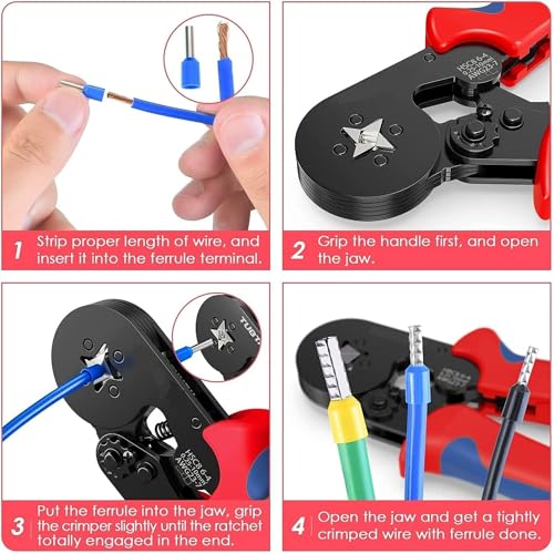 Cartup Ferrule Crimping Tool Plier for Wire End Terminals, Adjustable Ratchet Crimper for Insulated & Non-Insulated Ferrules, 0.25-10mm² Crimping Range - Ergonomic Handle - Image 5