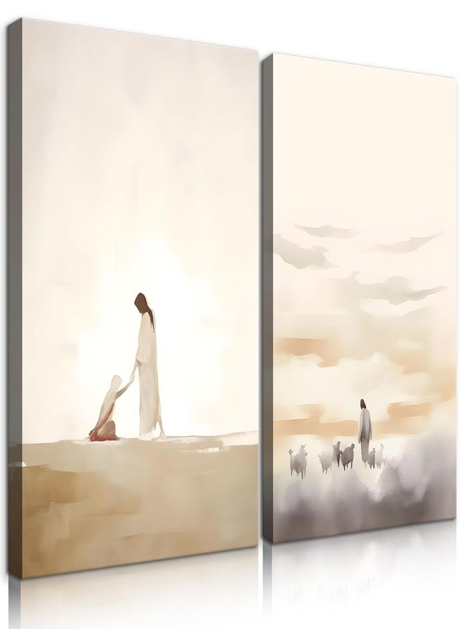 3 Pcs Framed Jesus Wall Art Christ Religion Canvas Wall Decor Minimalist Boho Christian Home Pictures Posters Prints Paintings for Living Room Bedroom Church Decorations Ready to Hang(12x16in)