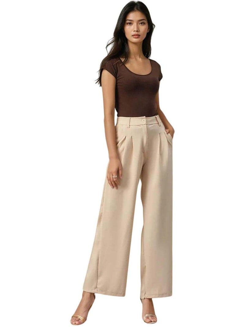 KOTTY Regular Fit Women Solid Trousers Tan Beige - Image 1