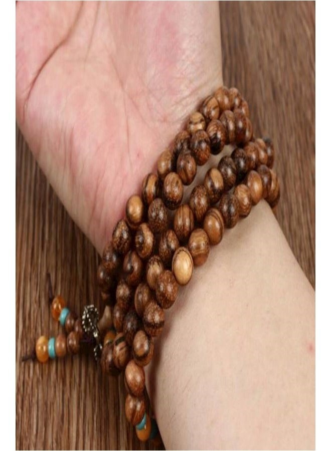 108 Mala Beads Bracelet Natural Wood Beaded Bracelet Mala Prayer Bead Necklace Sandalwood Elastic Jewelry for Men Women Buddhist Prayer Beads Bracelet  - Image 3