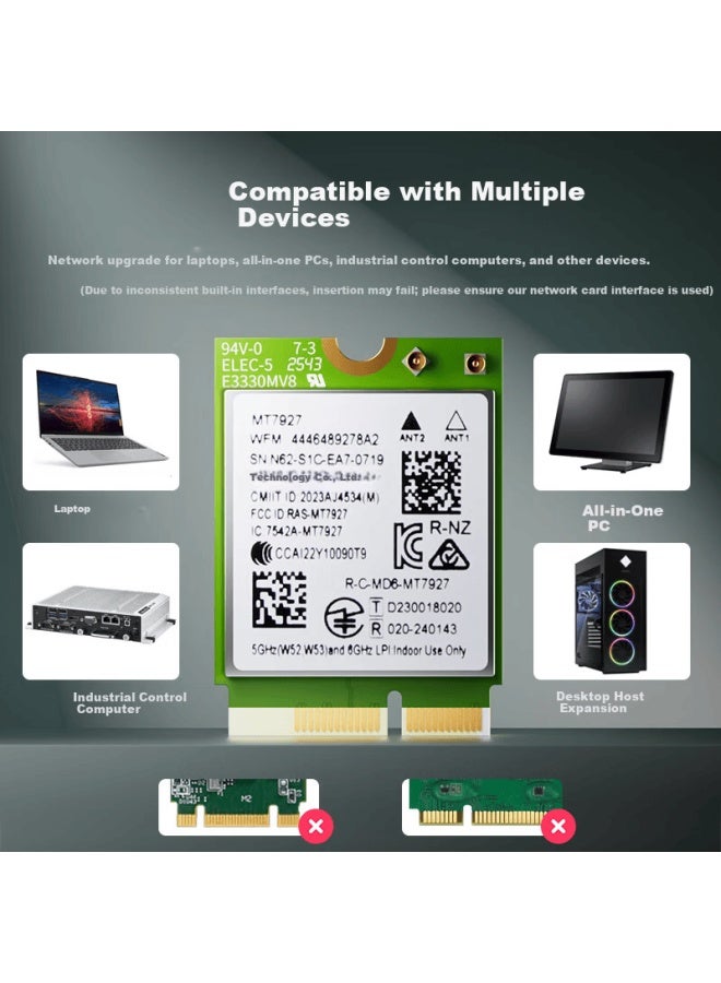 Moge Mt7927 بطاقة شبكة لاسلكية 8744m وحدة داخلية M.2 واجهة Wifi7 جيجابت ثلاثي النطاق بلوتوث 5.4 Mediatek Rz738 مدعومة من Amd - Image 1
