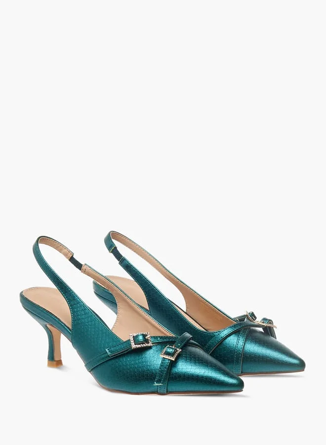 Flora Bella By Shoexpress Womens Embellished Slingback Shoes With Flared Heels