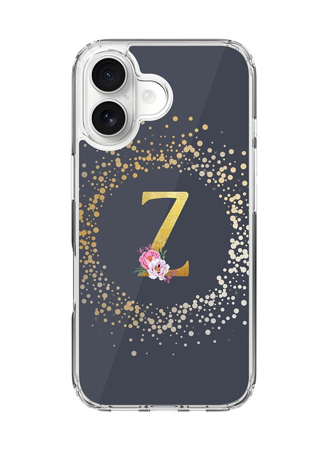 Stylizedd Classic Clear MagSafe Case for iPhone 17 , Hybrid Soft Case Flexible Edges Anti Drop TPU PC Gel Thin Transparent Cover [ Designed for iPhone 17 ] - Custom Monogram Initial Letter Floral Pattern Alphabet - Z  (Grey )