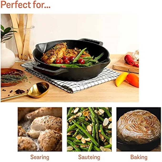 ماير مقلاة حديدية مصبوبة مسبقًا بمقبضين جانبيين، 22 سم، لون أسود، My48447 - Image 4