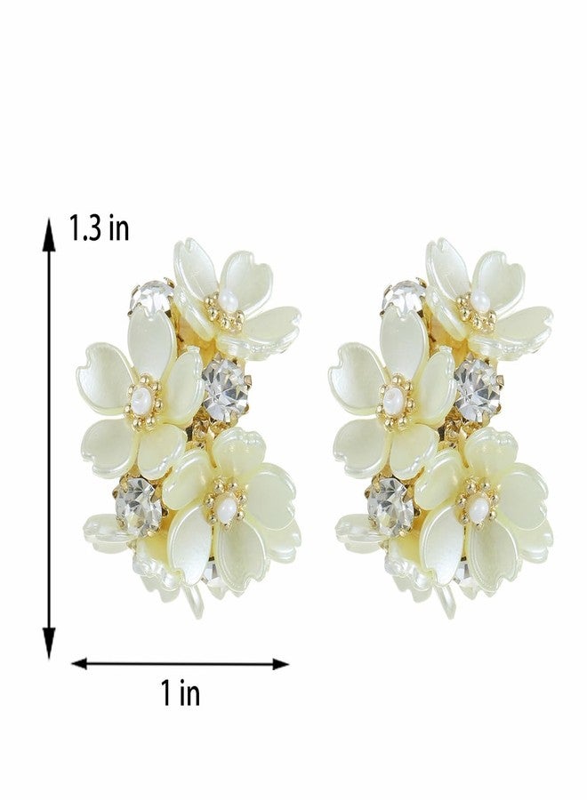 Xalroco Statement Rhinestone Flower Stud Hoop Earrings for Women Yellow Acrylic Pearl Earrings (Yellow Flower) - Image 4