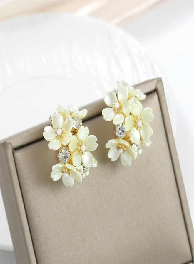 Xalroco Statement Rhinestone Flower Stud Hoop Earrings for Women Yellow Acrylic Pearl Earrings (Yellow Flower) - Image 2