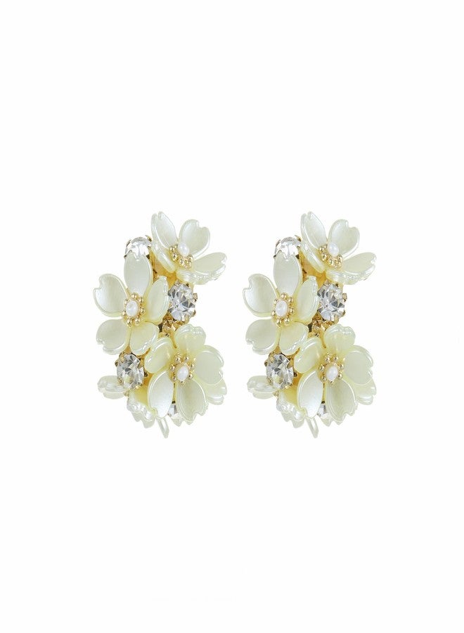 Xalroco Statement Rhinestone Flower Stud Hoop Earrings for Women Yellow Acrylic Pearl Earrings (Yellow Flower) - Image 1