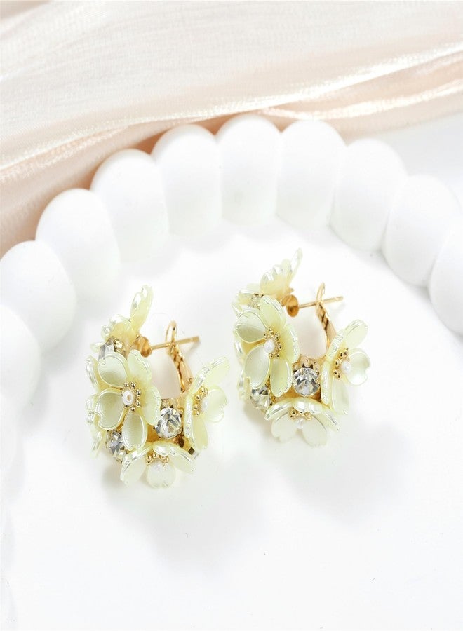 Xalroco Statement Rhinestone Flower Stud Hoop Earrings for Women Yellow Acrylic Pearl Earrings (Yellow Flower) - Image 3