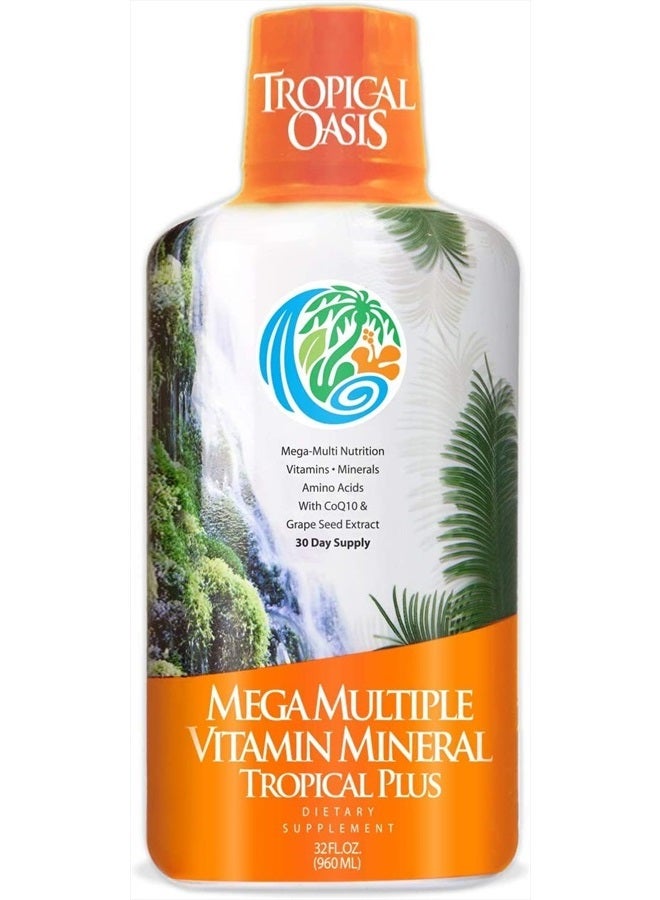 Tropical Oasis Mega Plus - Liquid Multivitamin and Mineral Supplement – Includes 85 Vitamins & Minerals, 20 Amino Acids + CoQ10, Grape Seed Extract & Organic Aloe Vera - 32oz, 32 Servings, 33460 - Image 1
