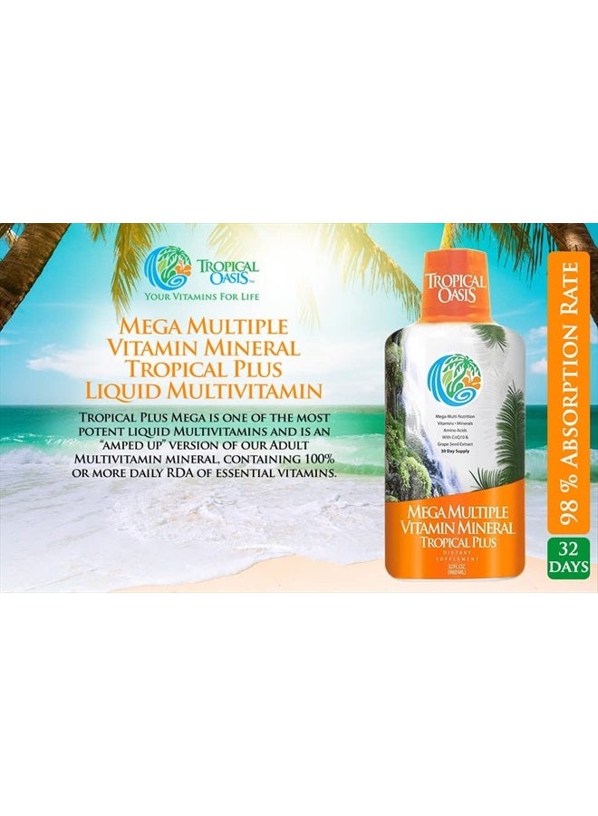 Tropical Oasis Mega Plus - Liquid Multivitamin and Mineral Supplement – Includes 85 Vitamins & Minerals, 20 Amino Acids + CoQ10, Grape Seed Extract & Organic Aloe Vera - 32oz, 32 Servings, 33460 - Image 3