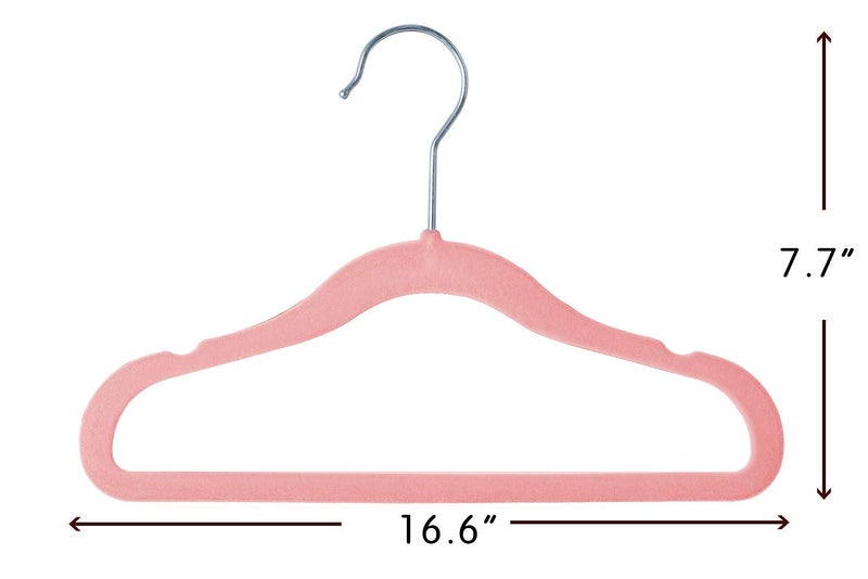 Finnhomy Non-Slip Clothes Hangers for Baby and Kids 30-Pack Velvet Hangers with 10 Finger Clips, Light Pink - Image 3