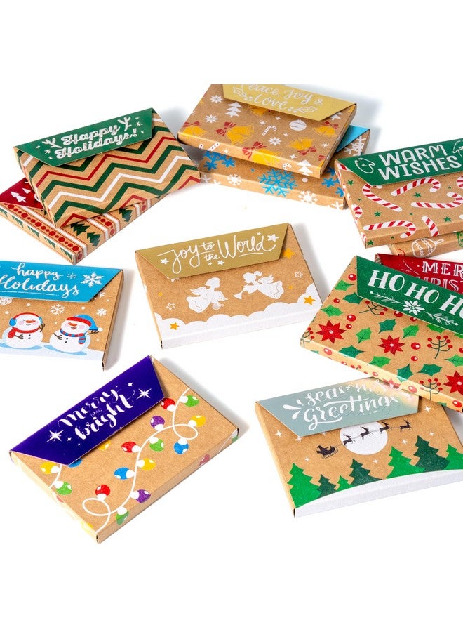 JOYIN 12Pcs Gift Card Boxes Holder For Christmas, 3.75" X 2.5" X 0.4" Brown Kraft Paper Envelope Boxes For Presents Wrapping, 12 Designs Xmas Holiday Decor, Small Party Favor Cash Box - Image 1