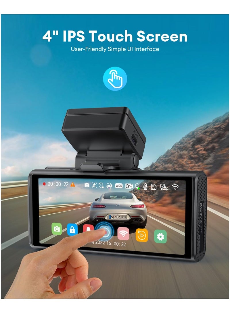 أزدوم كاميرا السيارة AZDOME M580 داش كام بدقة 5K أمامية وخلفية، مزوّدة بشبكة WiFi بتردد 5GHz ونظام GPS مدمج، شاشة لمس بحجم 4 بوصات، مراقبة وقوف السيارات على مدار 24 ساعة، رؤية ليلية، ومسجّل فيديو أسود (Black Box). - Image 3