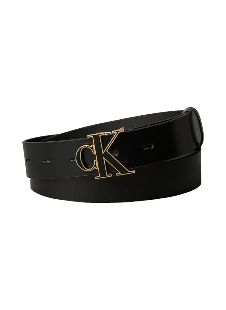 Calvin Klein Full-Grain Leather Logo Buckle Belt