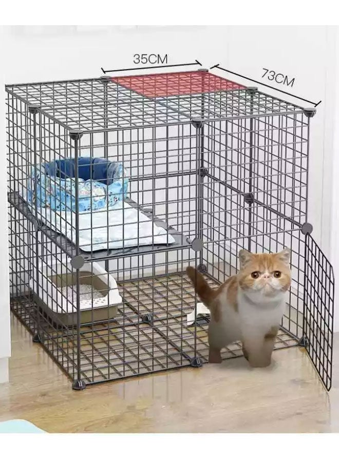 قفص قطط، حظيرة لعب للحيوانات الأليفة في الأماكن المغلقة، أقفاص حيوانات صغيرة قابلة للفصل من الأسلاك المعدنية، قفص من طابقين ومكان كبير للتمرين، أقفاص قطط صغيرة مع باب واحد - Image 1