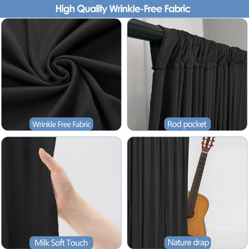 ESGOTBME 10x7ft Wrinkle Free Black Backdrop Curtain for Parties Soft Fabric Drapes Wedding Black Curtain Backdrop for Birthday Party Decorations Background for Photography 5x7ft, 2 Panels - Image 4