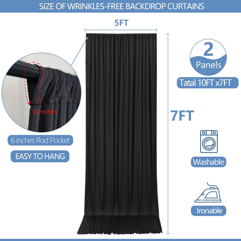 ESGOTBME 10x7ft Wrinkle Free Black Backdrop Curtain for Parties Soft Fabric Drapes Wedding Black Curtain Backdrop for Birthday Party Decorations Background for Photography 5x7ft, 2 Panels - Image 3