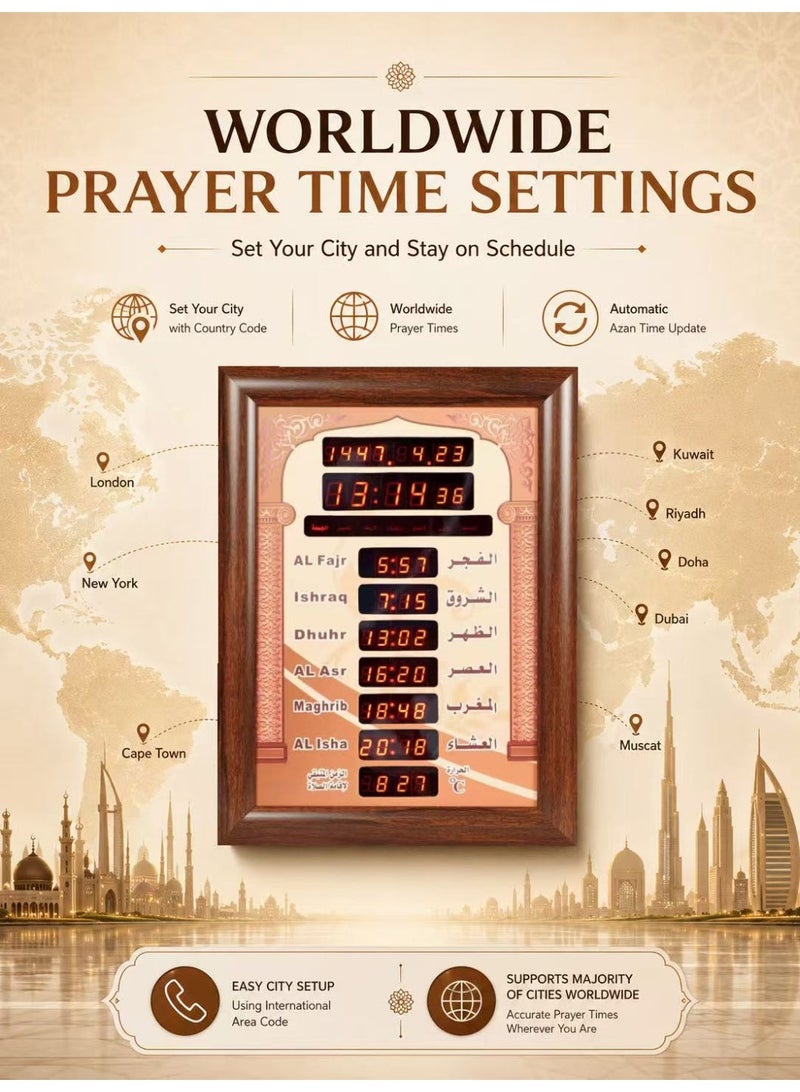 AZ4030-6 AZAN Muslim Clock Islamic Wall Clock, Mosque Prayer Times Wall Clock, Masjid Clock with Complete Azaan 30x5x40cm - Image 4