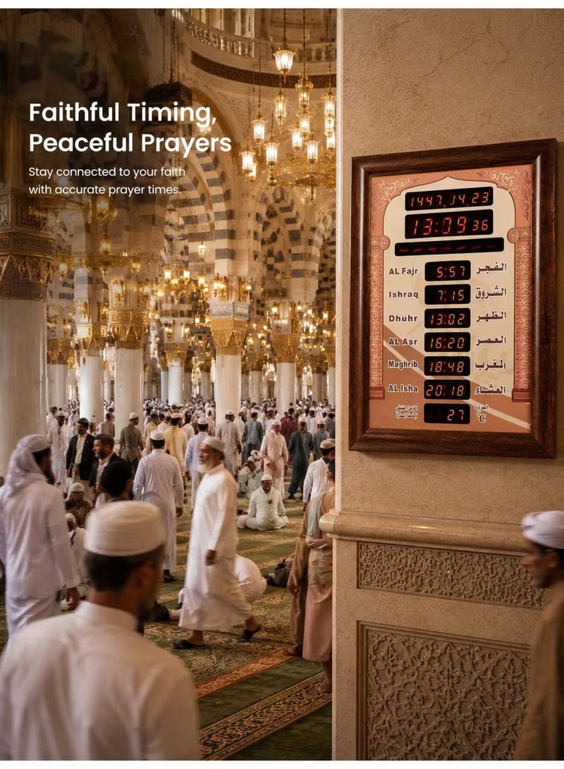 ساعة حائط إسلامية للأذان، ساعة حائط لأوقات الصلاة في المسجد، ساعة مسجد مع أذان كامل 30×5×40 سم - Image 5