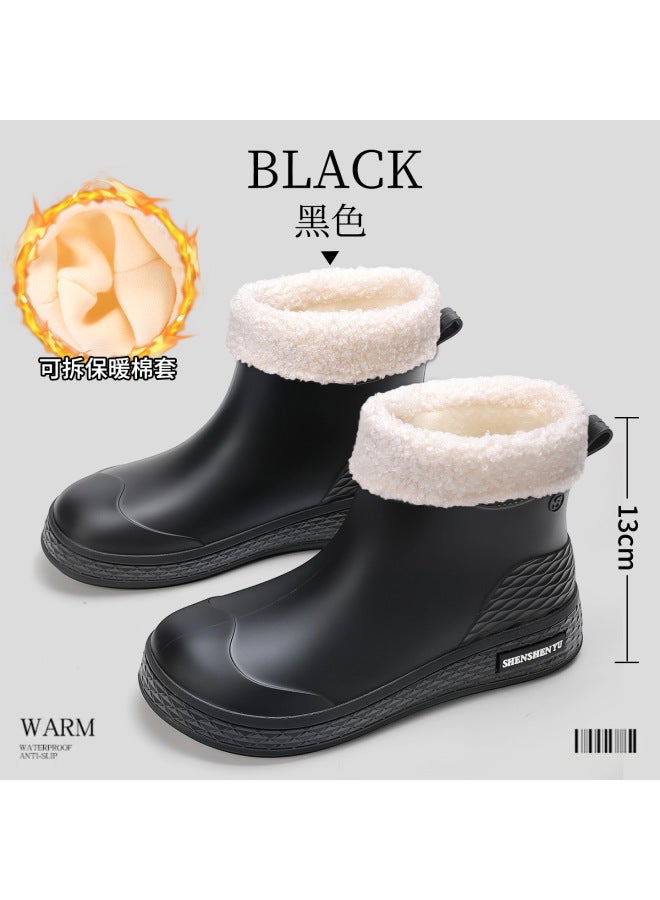 New Style Rain Boots For Women, Fashionable Short-tube Rain Boots, Fleece-lined, Non-slip, Outdoor Work Wear-resistant Waterproof Shoes