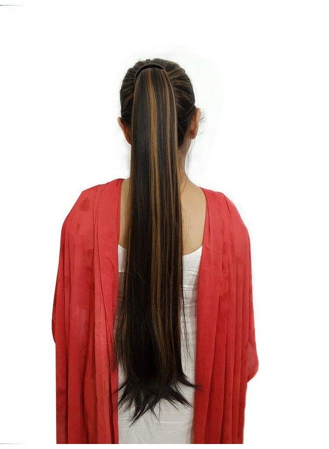 Foreign Holics Ponytail Extension Straight Nature Looking Heatresisting 26" Hair Piece Band (Brown With Golden Highlighter) - Image 2