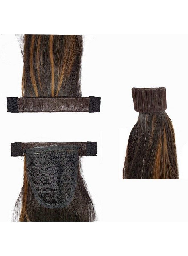 Foreign Holics Ponytail Extension Straight Nature Looking Heatresisting 26" Hair Piece Band (Brown With Golden Highlighter) - Image 4