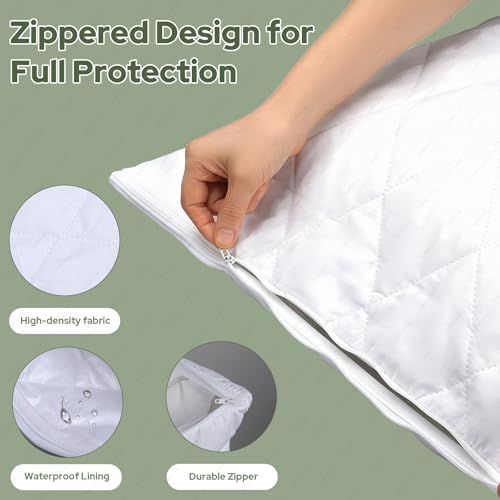 CoolShields Premium 100% Cotton Waterproof Pillow Protectors with Zipper, Breathable & Noiseless, Hypoallergenic Soft Skin-Friendly Surface for All-Night Comfort, Standard Size - 20”x26” (2 Pack) - Image 5