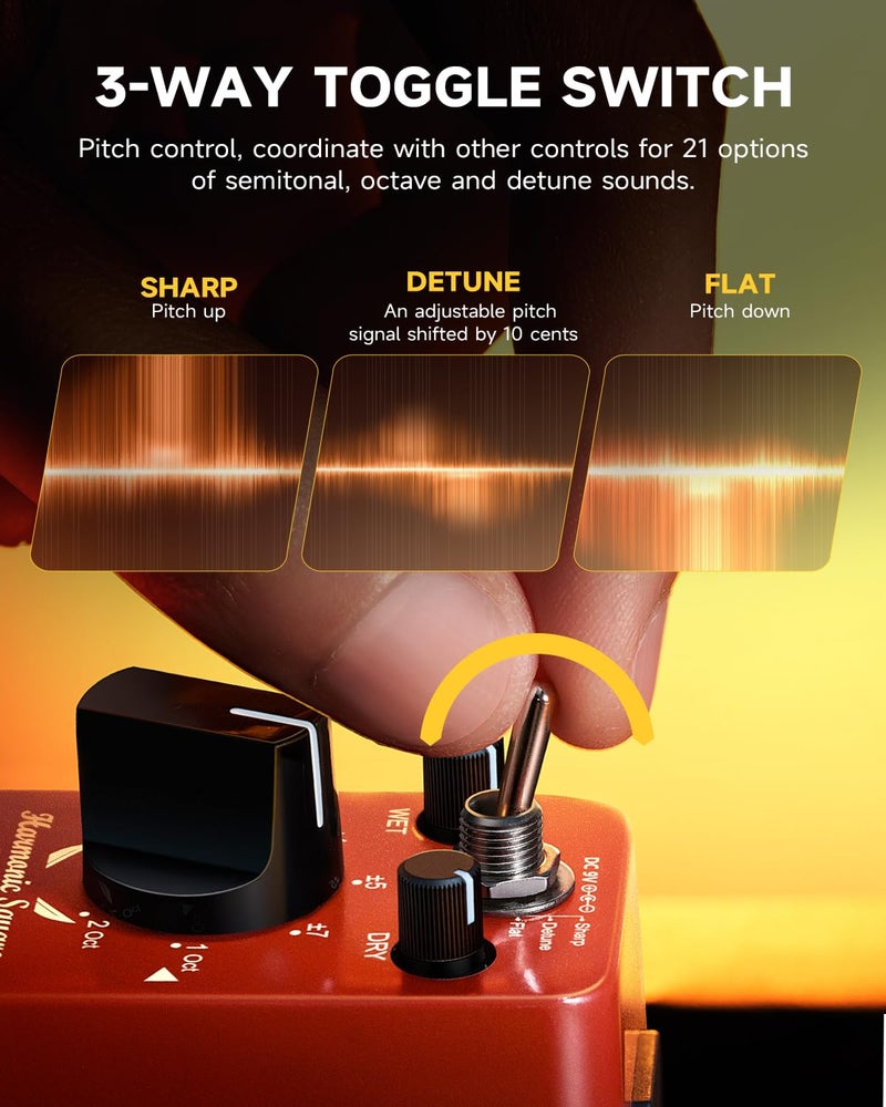 Donner Octave Guitar Pedal, Harmonic Square Digital Octave Mini Pedal Pitch Shifter 7 Shift Types 3 Tone Modes Sharp Detune Flat True Bypass - Image 3