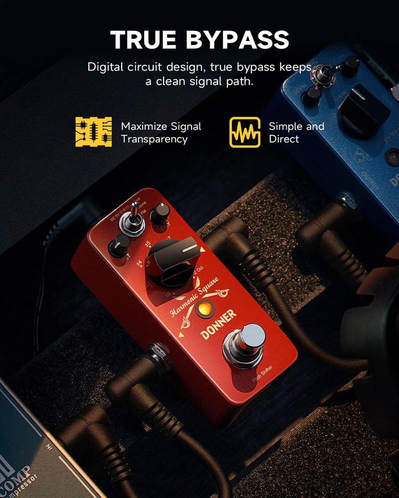 Donner Octave Guitar Pedal, Harmonic Square Digital Octave Mini Pedal Pitch Shifter 7 Shift Types 3 Tone Modes Sharp Detune Flat True Bypass - Image 5