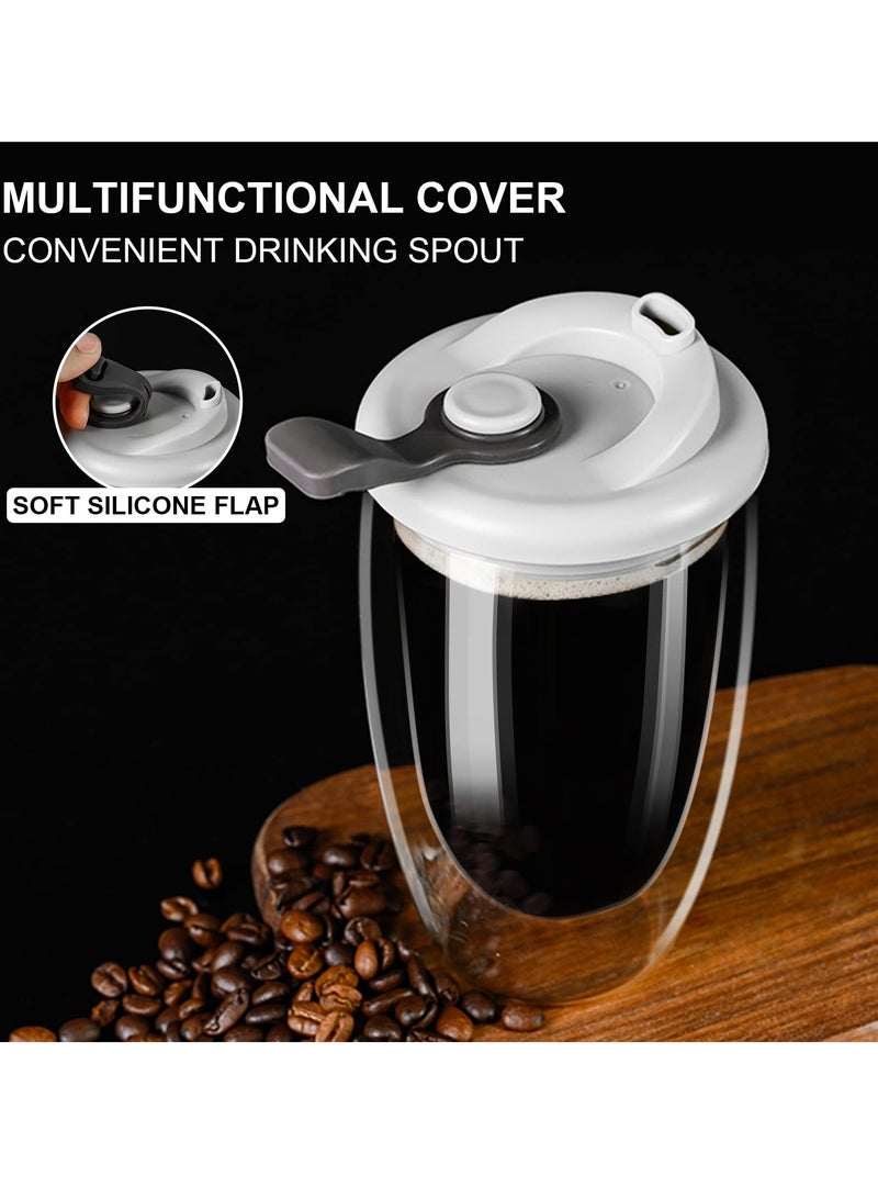 Double Wall Glass Coffee Mug with Silicone Lid - 15oz Insulated Cup for Hot and Cold Drinks - High Borosilicate Glass Double Walled Cup for Travel and Home Use (Grey)  - Image 4
