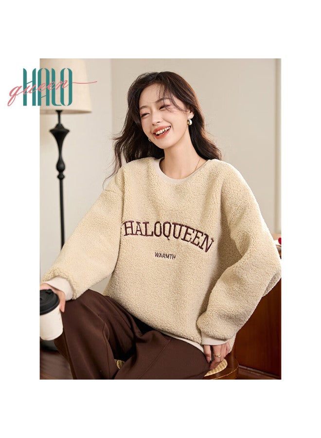 HALOQUEEN Halo Queen Fleece-lined Sweatshirt For Women, Lambswool, Autumn And Winter Round Neck Plush Sweatshirt, Thickened Warm Versatile H144w - Image 3