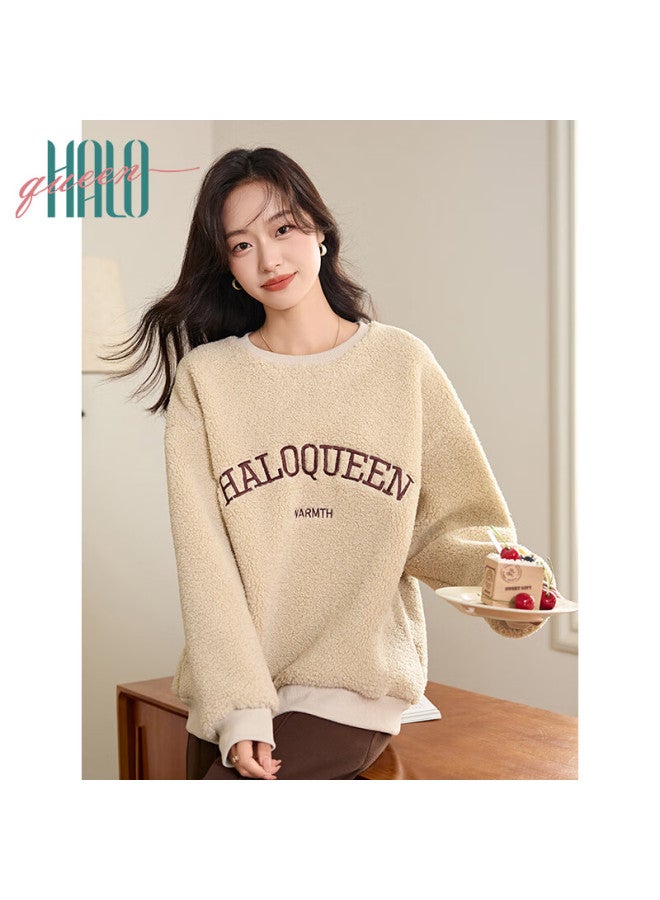 HALOQUEEN Halo Queen Fleece-lined Sweatshirt For Women, Lambswool, Autumn And Winter Round Neck Plush Sweatshirt, Thickened Warm Versatile H144w - Image 5
