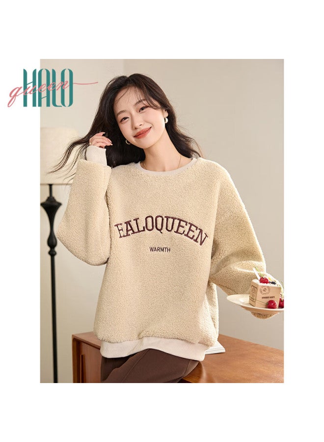 HALOQUEEN Halo Queen Fleece-lined Sweatshirt For Women, Lambswool, Autumn And Winter Round Neck Plush Sweatshirt, Thickened Warm Versatile H144w - Image 4