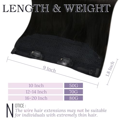Fshine Black Wire Hair Extensions Real Human Hair Straight Wire Human Hair 18 Inch Invisible Clip ins Transparent Fish Wire Secret Hairpiece Layered Remy Hair 80G - Image 3