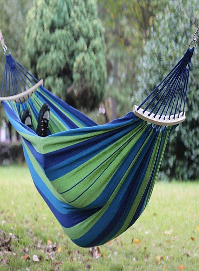 REIL RAID Outdoor Camping Canvas Fabric Portable Garden Hammocks Striped Ultralight Outdoor Beach Swing Bed with Strong Rope,Swing for Garden (280 * 80CM, Blue2) - Image 2