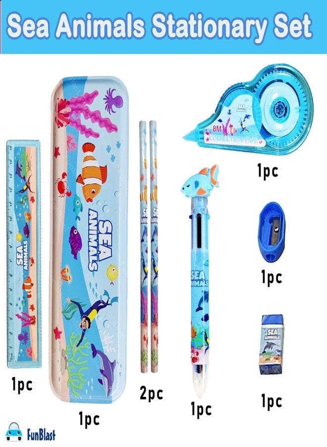 FunBlast Sea Animal Theme Stationary Kit for Kids - Stationery Box Pencil Pen Eraser Sharpener and Cartoon Pencil Box- Stationary Kit Set for Boys and Girls, Birthday Gift for Kids (Multicolor) - Image 3