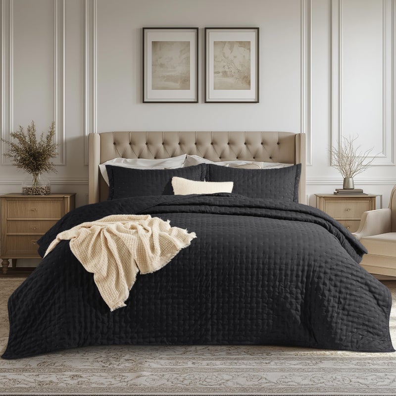 Bedsure Quilts Queen Size - Ultra Soft Queen Quilt Bedding for Modern Bedroom Decor, Lightweight All-Season Comforter, Black Bedspread Coverlet 90x96 Inch - Image 1