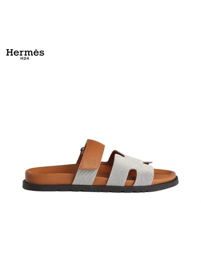 Hermes H24 صندل ”H24 Chypre“ من هيرميس للنساء، مزود بشريط فيلكرو – قماش رمادي/بني - Image 2