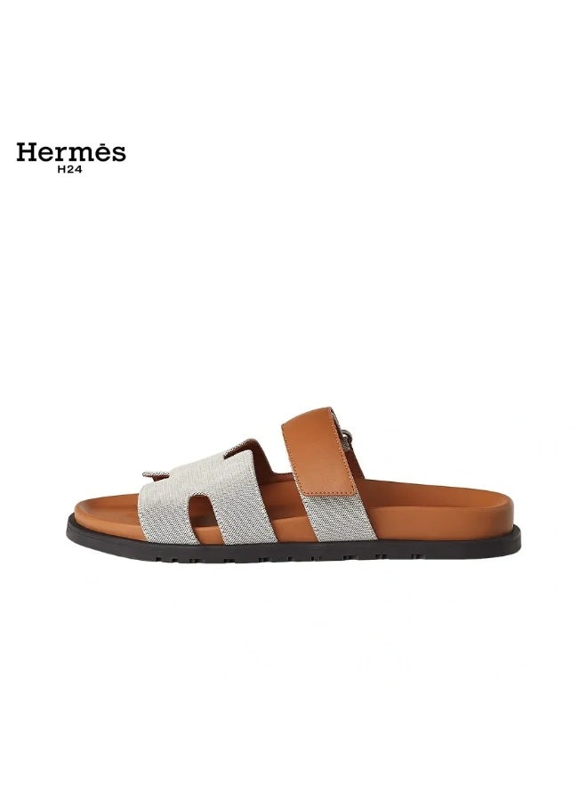 Hermes H24 صندل ”H24 Chypre“ من هيرميس للنساء، مزود بشريط فيلكرو – قماش رمادي/بني - Image 4