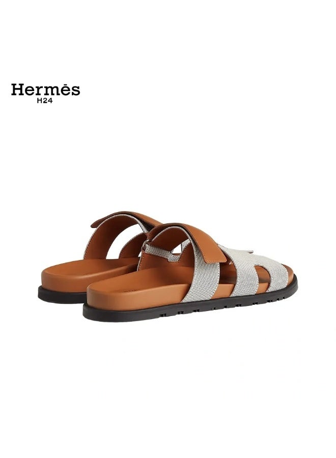 Hermes H24 صندل ”H24 Chypre“ من هيرميس للنساء، مزود بشريط فيلكرو – قماش رمادي/بني - Image 3